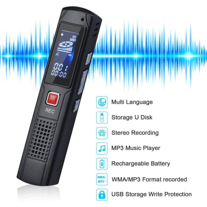 Registratore Vocale 16Gb Portatile Mp3 con Cuffie - Mini Audio Recorder LCD - immagine 7