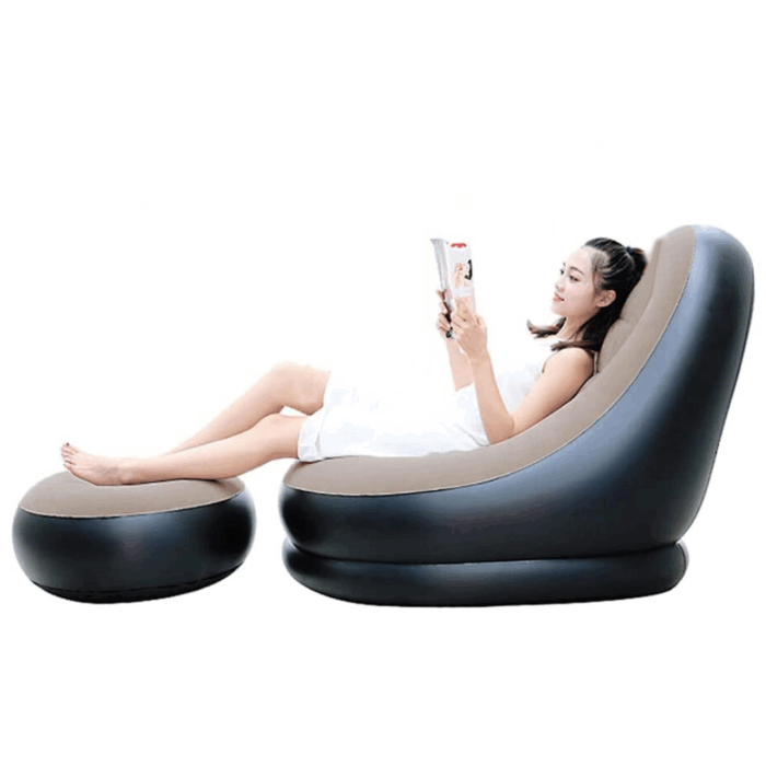 Poltrona con Pouf Poggiapiedi Gonfiabile con Pompa, Divanetto Longue per Relax, Studio, Salone - immagine 5