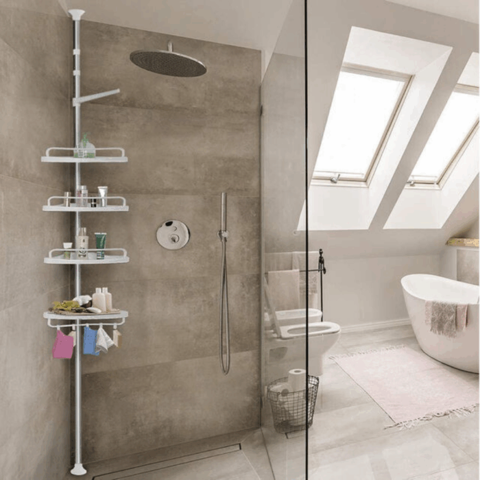 Scaffale Angolare da Bagno 4 Ripiani Telescopico Altezza Regolabile Salvaspazio, Portaoggetti - immagine 6