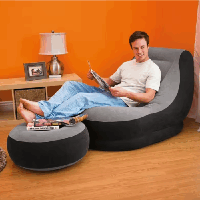 Poltrona con Pouf Poggiapiedi Gonfiabile con Pompa, Divanetto Longue per Relax, Studio, Salone - immagine 6