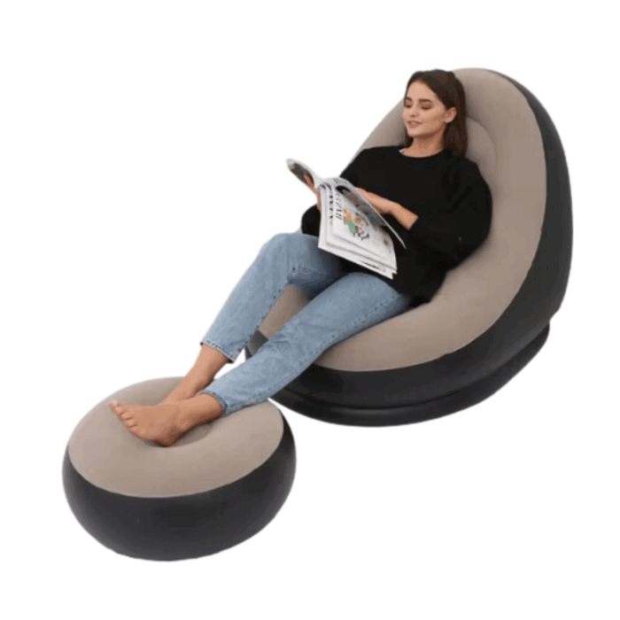 Poltrona con Pouf Poggiapiedi Gonfiabile con Pompa, Divanetto Longue per Relax, Studio, Salone - immagine 7