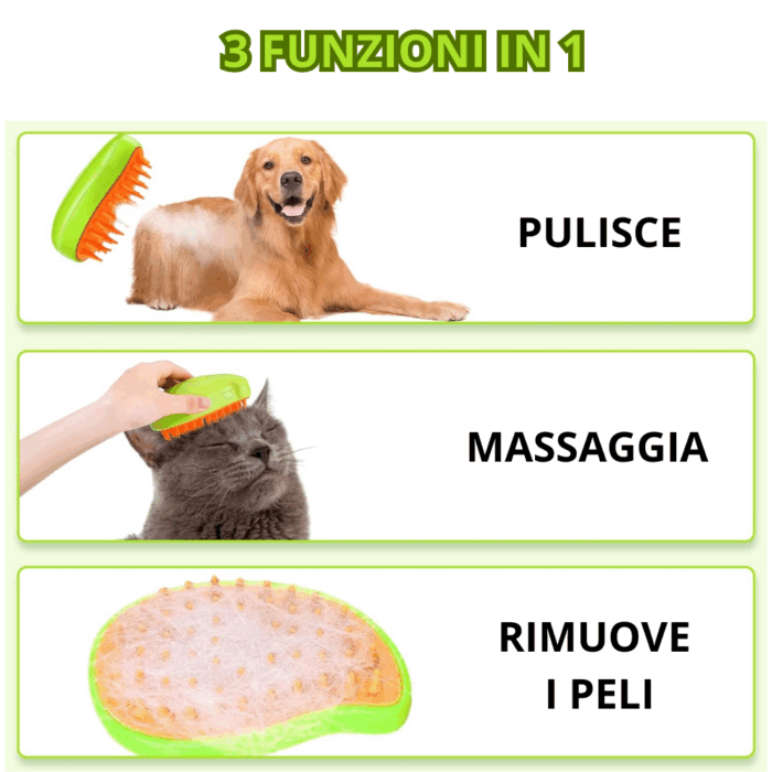 Spazzola a Vapore 3 in 1 per Animali Domestici | Pettine Massaggiante Autopulente e Rimozione Peli - immagine 8