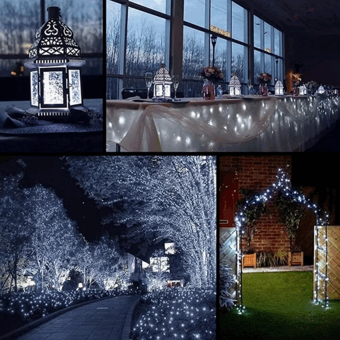 Catena Luminosa 100 LED 10m con Pannello Solare, Stringa in Filo di Rame Luce Bianca Fredda per Esterno IP65 - immagine 10