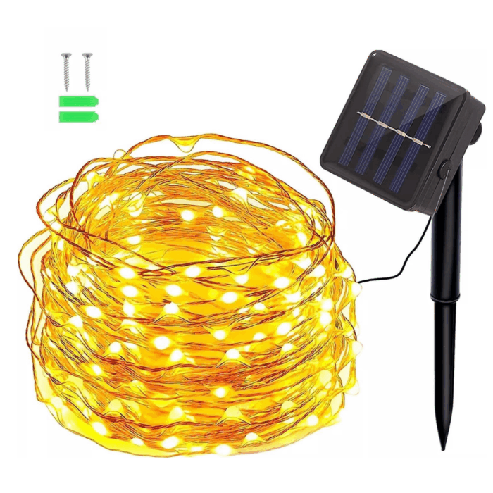Catena Luminosa 100 LED 10m con Pannello Solare, Stringa in Filo di Rame Luce Calda Gialla per Esterno IP65 - immagine 4
