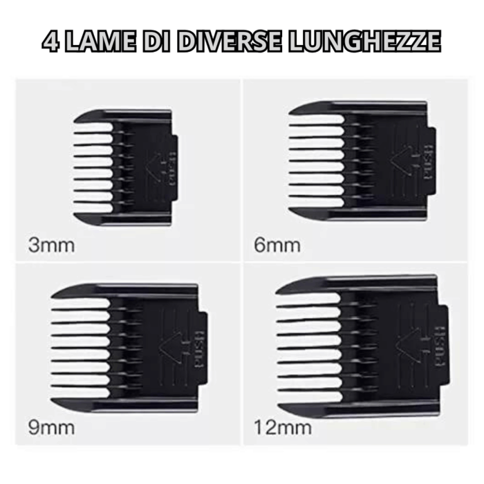 Rasoio Macchina Tosatrice per Pelo Animali 4 Lunghezze 3-6-9-12mm Ricaricabile USB, Cani, Gatti, Conigli - immagine 5
