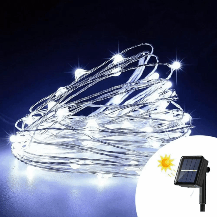 Catena Luminosa 100 LED 10m con Pannello Solare, Stringa in Filo di Rame Luce Bianca Fredda per Esterno IP65 - immagine 8