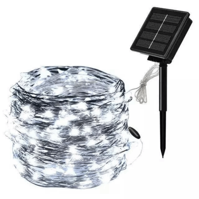 Catena Luminosa 100 LED 10m con Pannello Solare, Stringa in Filo di Rame Luce Bianca Fredda per Esterno IP65 - immagine 4
