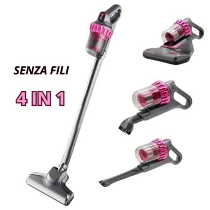Aspirapolvere Senza Fili 4 in 1 – Ricaricabile, Display LCD, Filtro HEPA per Polvere e Peli
