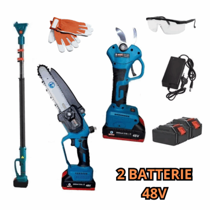 Kit potatura Cesoia Digitale + Motosega 8" Doppia Batteria 48V + Asta Telescopica 300mm + Guanti e Occhialini OMAGGIO