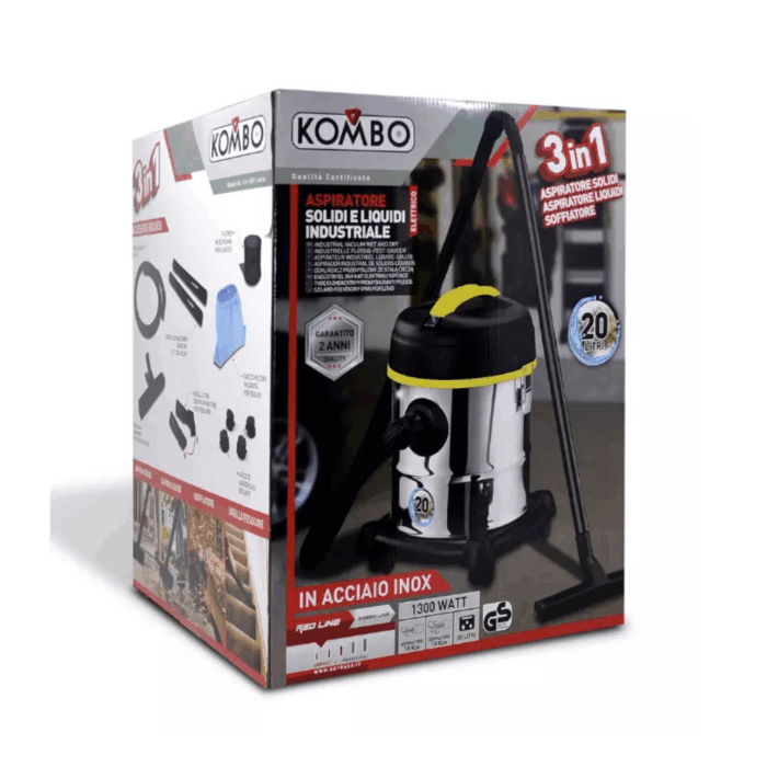 Bidone 20 Litri Aspiratore e Soffiatore 1300W per Solidi e Liquidi in Acciaio Inox - immagine 6