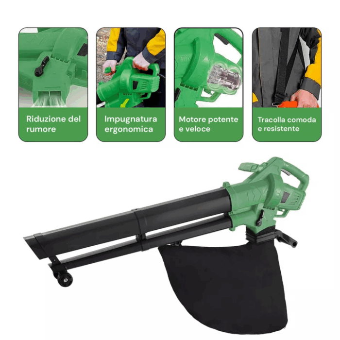 Soffiatore e Aspiratore 3 IN 1 Elettrico 3000W con Sacco di Raccolta 45L, Triturare Foglie, 1400 giri/min - immagine 3