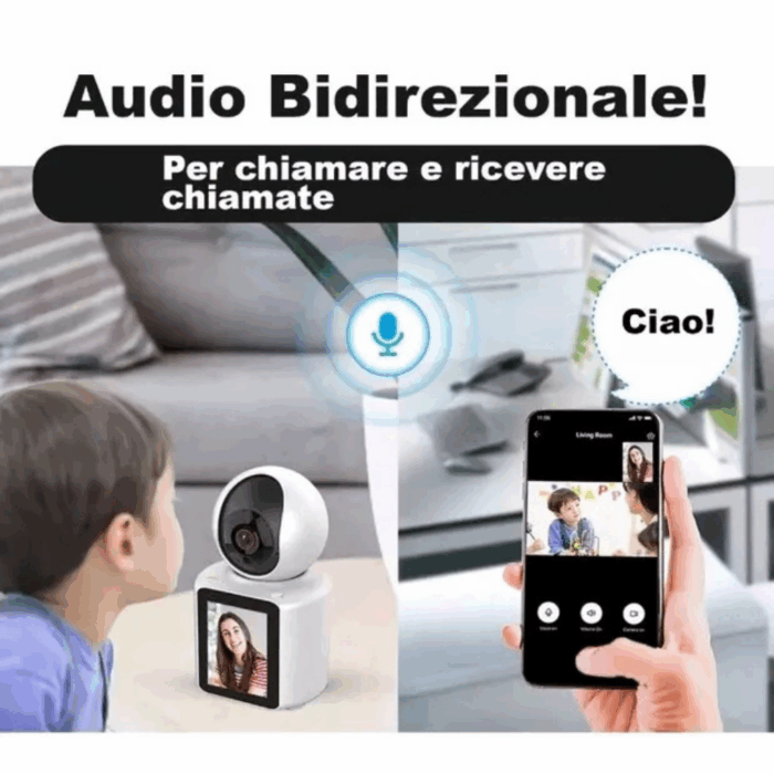 Telecamera Videosorveglianza con Schermo Display 2,8" Videochiamata 2Mp Audio Bidirezionale, Videocamera IP Wi-Fi Infrarossi - immagine 2
