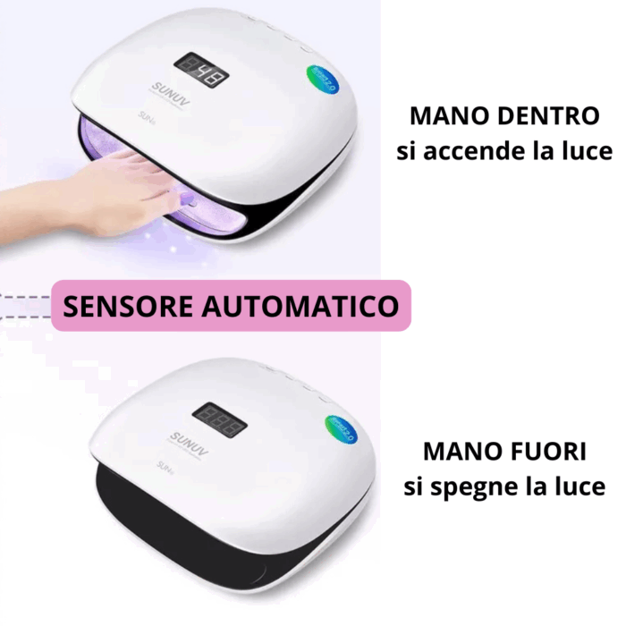 Lampada LED per Unghie UV 48W Asciugatrice per Gel, Manicure, Semipermanente con Timer, Display LCD, Sensore, Fornetto - immagine 3