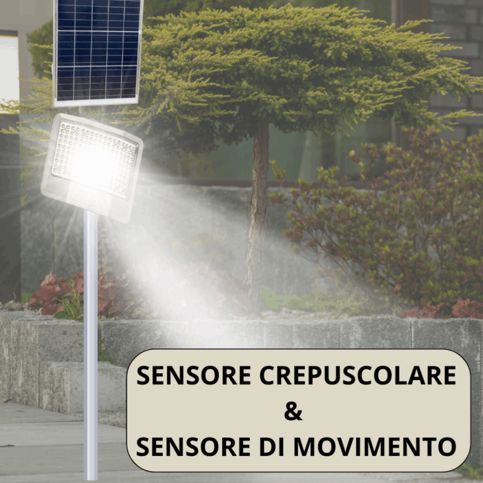 Faro LED Solare 1000W con Pannello Crepuscolare e Sensore Di Movimento, IP65 per Esterno 3 Direzioni - immagine 3