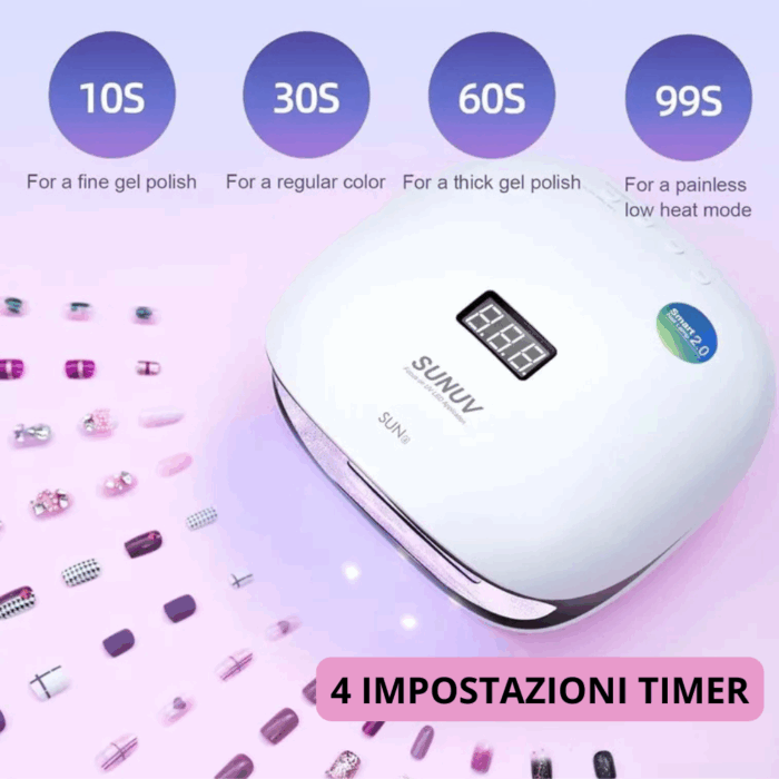 Lampada LED per Unghie UV 48W Asciugatrice per Gel, Manicure, Semipermanente con Timer, Display LCD, Sensore, Fornetto - immagine 4
