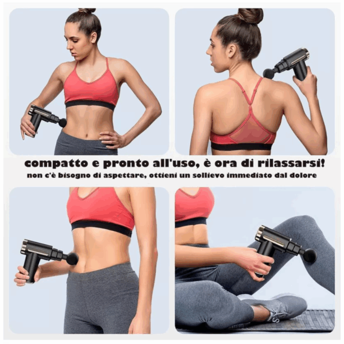 Pistola Massaggiante per Muscoli con 4 Testine, Massaggio Rilassante per Dolori Schiena, Collo, Arti, Allenamento, Ricaricabile - immagine 4