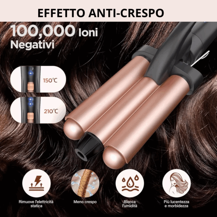 Set Piastre per Capelli 5 Accessori: 3 Coni Arricciacapelli + Piastra Lisciante + Piastra per Onde in Ceramica Antirottura - immagine 5