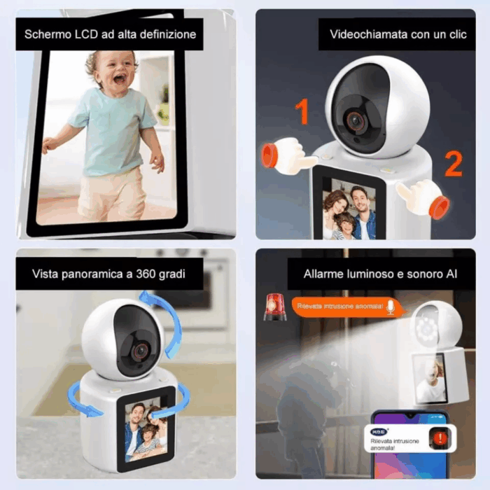 Telecamera Videosorveglianza con Schermo Display 2,8" Videochiamata 2Mp Audio Bidirezionale, Videocamera IP Wi-Fi Infrarossi - immagine 5