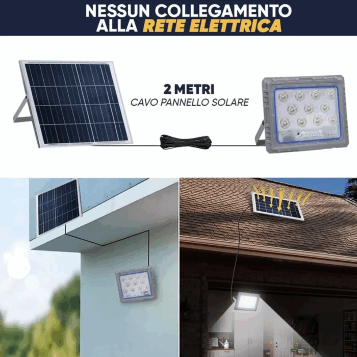 Faro Solare LED 800W Slim – Pannello Fotovoltaico, Sensore Crepuscolare IP66, in Alluminio Pressofuso - immagine 6