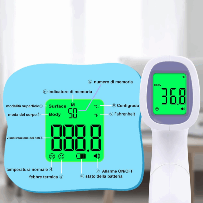 Termometro Digitale Infrarossi Frontale LCD per Misurare Temperatura Senza Contatto, Termoscanner - immagine 6