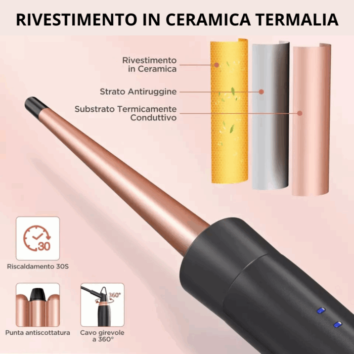 Set Piastre per Capelli 5 Accessori: 3 Coni Arricciacapelli + Piastra Lisciante + Piastra per Onde in Ceramica Antirottura - immagine 6