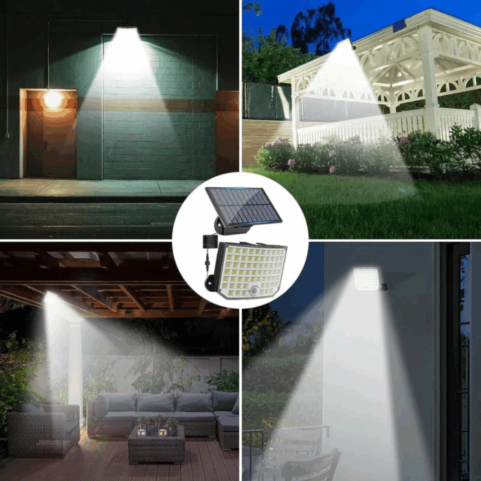 Kit 4 Fari Solari 250w con Pannello, Sensore Crepuscolare e di Movimento IP65 Impermeabile per Esterni - immagine 5