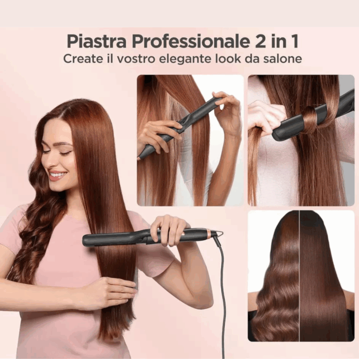 Set Piastre per Capelli 5 Accessori: 3 Coni Arricciacapelli + Piastra Lisciante + Piastra per Onde in Ceramica Antirottura - immagine 7