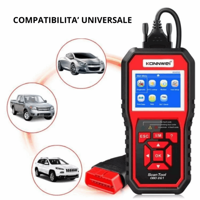 Tester OBD2 II Scanner KW850 Lettore Codice Diagnostica Centralina Auto, Lingua Italiana - immagine 5