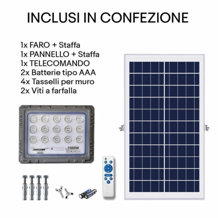 Faro LED Solare 1000W Slim con Pannello, Sensore Crepuscolare IP66 in Alluminio Pressofuso - immagine 2