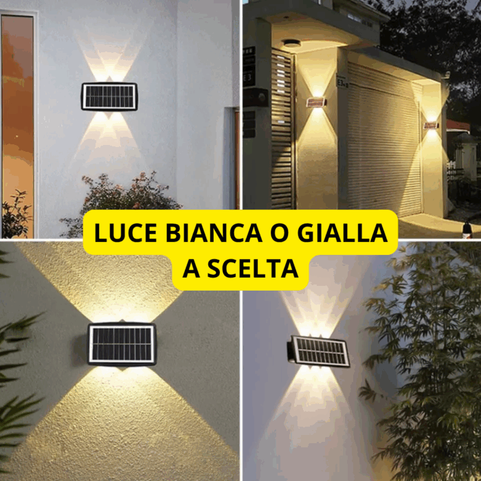 Appliques Luce Bidirezionale 8 LED a Ricarica Solare, Luce Fredda o Calda, per Parete Muro Giardino Esterni - immagine 2