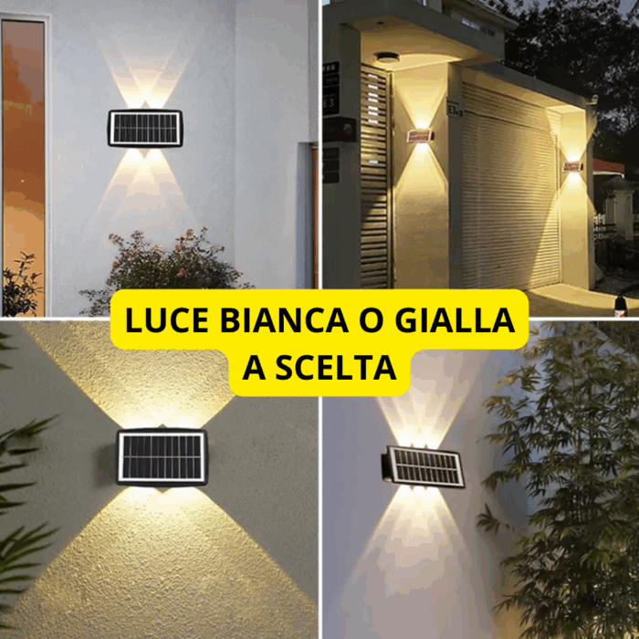 Appliques Luce Bidirezionale 12 LED a Ricarica Solare, Luce Fredda o Calda per Parete Muro Giardino Esterni - immagine 3