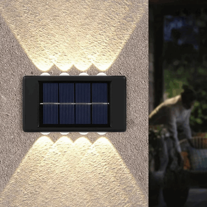 Appliques Luce Bidirezionale 8 LED a Ricarica Solare, Luce Fredda o Calda, per Parete Muro Giardino Esterni - immagine 4