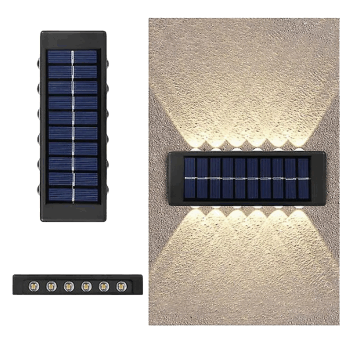 Appliques Luce Bidirezionale 12 LED a Ricarica Solare, Luce Fredda o Calda per Parete Muro Giardino Esterni - immagine 2