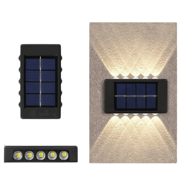 Appliques Luce Bidirezionale 10 LED a Ricarica Solare, Luce Fredda o Calda per Parete Muro Giardino Esterni - immagine 3