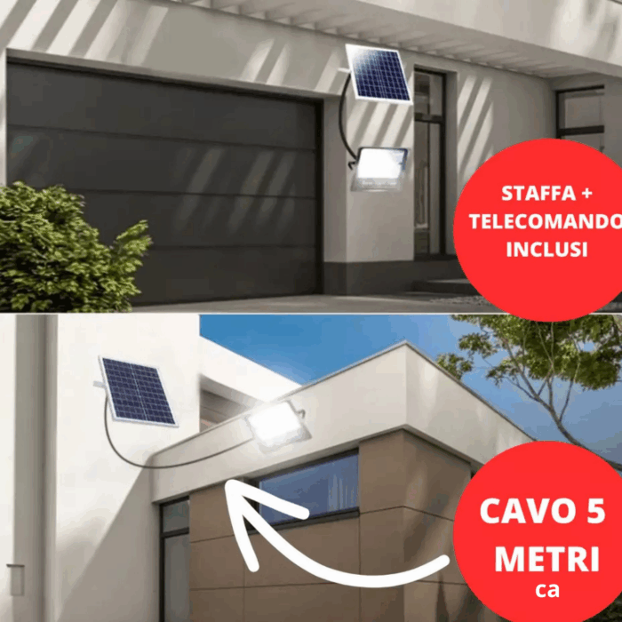 Faro LED 5000W Slim a Ricarica Solare | Pannello Crepuscolare, Luce Bianca IP66 - immagine 4