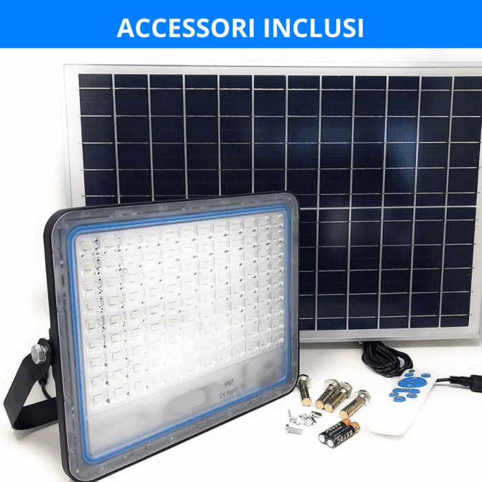 Faro LED 5000W Slim a Ricarica Solare | Pannello Crepuscolare, Luce Bianca IP66 - immagine 6