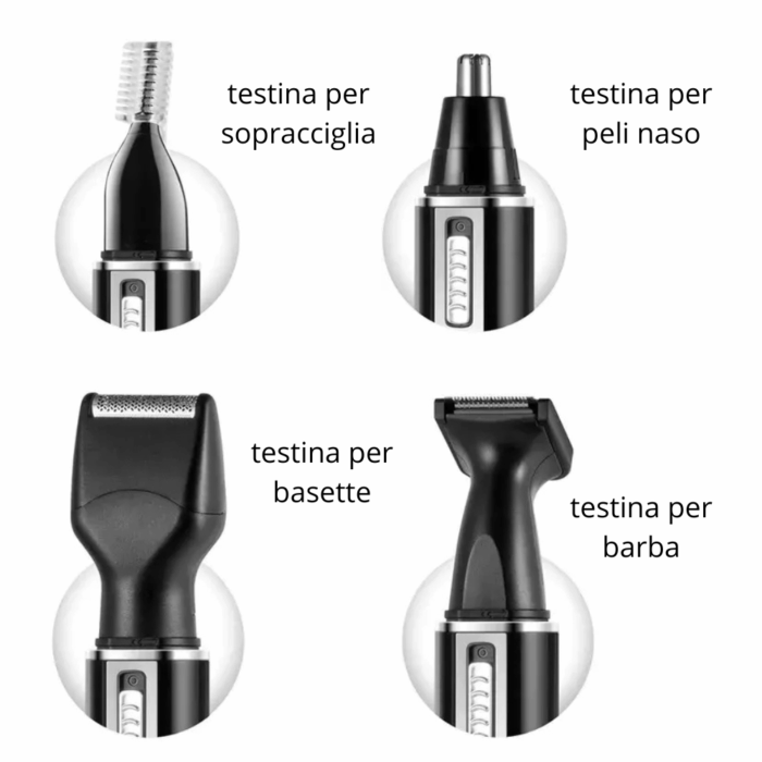 Epilatore 4 in 1 Uomo | Rasoio in Acciaio con Testine Intercambiabili per Barba, Basette, Peli Corti - immagine 3