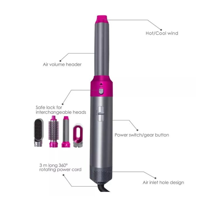 Spazzola Asciugacapelli 5 in 1 con Baule | Accessori Intercambiabili, Anticrespo - immagine 7