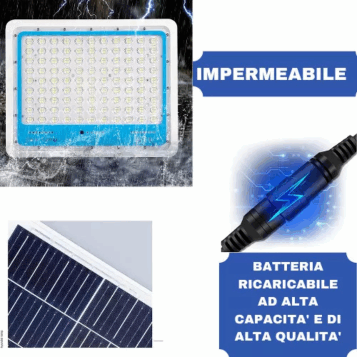 Faro LED 5000W Slim a Ricarica Solare | Pannello Crepuscolare, Luce Bianca IP66 - immagine 3