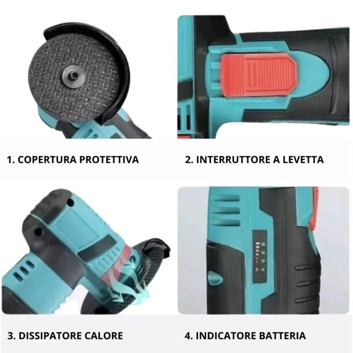 Mini Smerigliatrice Flex Doppia Batteria 48V | Portatile con 2 Dischi 76mm + Valigetta - immagine 7