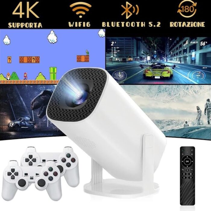 Proiettore con 2 Joystick 4K Bluetooth Wi-Fi | Riflettore Regolabile per Giochi, Film, Serie con Telecomando - immagine 2