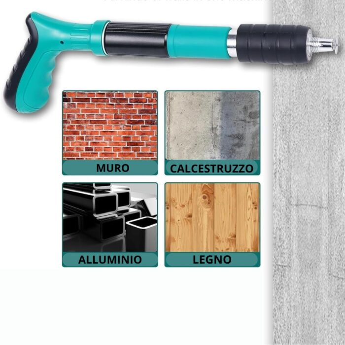 Pistola Sparachiodi ad Aria Compressa | Chiodatrice Manuale con Occhiali di Sicurezza e Chiodi per Cemento, Ferro, Calcestruzzo - immagine 2