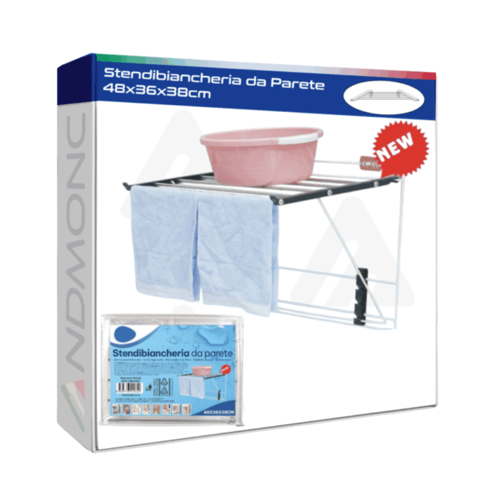 Stendi Panni da Parete 48x3x38cm | Stendibiancheria Richiudibile Salvaspazio - immagine 4