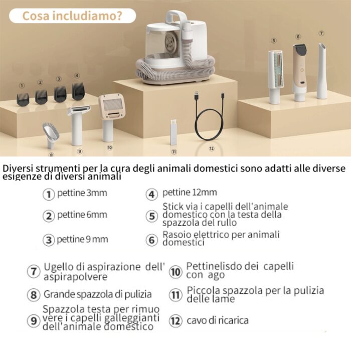 Kit Toelettatura Animali Domestici 6 in 1 Silenzioso | Rasatura, Asciugatura e Lavaggio del Pelo 1,5L - immagine 3