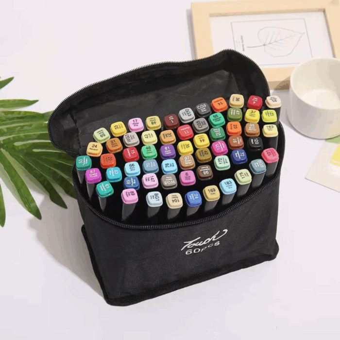 Set 60 Pennarelli Colorati Doppia Punta Sfumabili | Materiale Artistico, Colori Professionali con Custodia - immagine 4