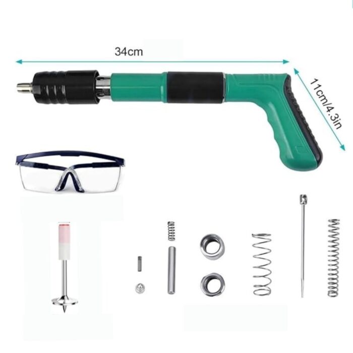 Pistola Sparachiodi ad Aria Compressa | Chiodatrice Manuale con Occhiali di Sicurezza e Chiodi per Cemento, Ferro, Calcestruzzo - immagine 7