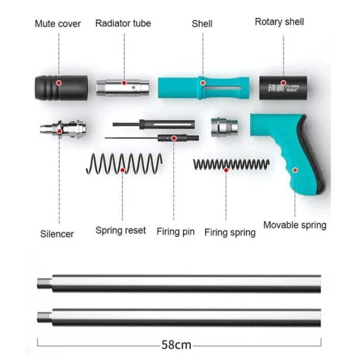 Pistola Sparachiodi ad Aria Compressa | Chiodatrice Manuale con Occhiali di Sicurezza e Chiodi per Cemento, Ferro, Calcestruzzo - immagine 3