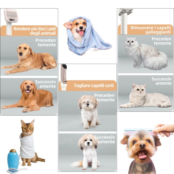Kit Toelettatura Animali Domestici 6 in 1 Silenzioso | Rasatura, Asciugatura e Lavaggio del Pelo 1,5L - immagine 6
