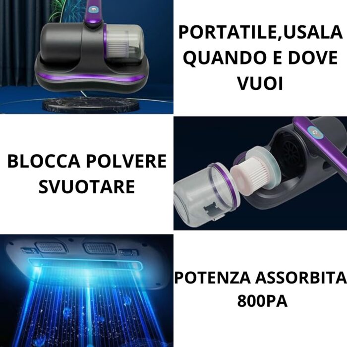 Aspirapolvere Senza Fili Manuale 100W | Aspiramaterassi Portatile per Divani, Letti, Tappeti USB - immagine 5