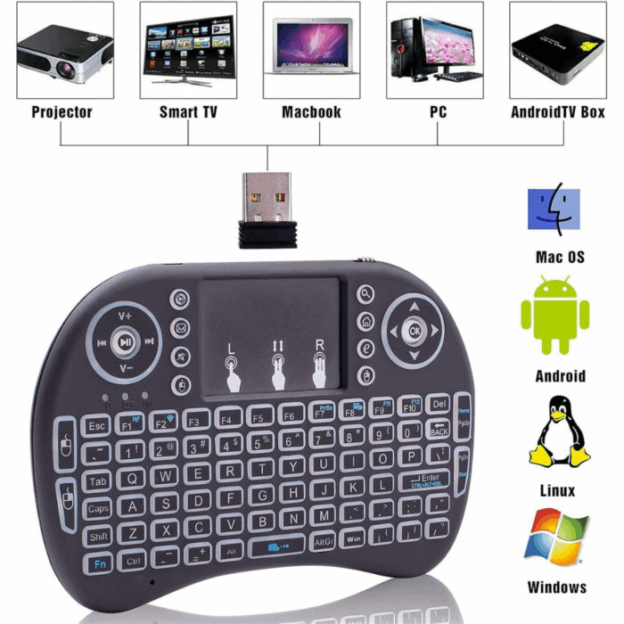 Tastiera Wireless Retroilluminata con Touchpad e Mouse | Ricaricabile 2.4GHz per Smart TV e PC - immagine 2